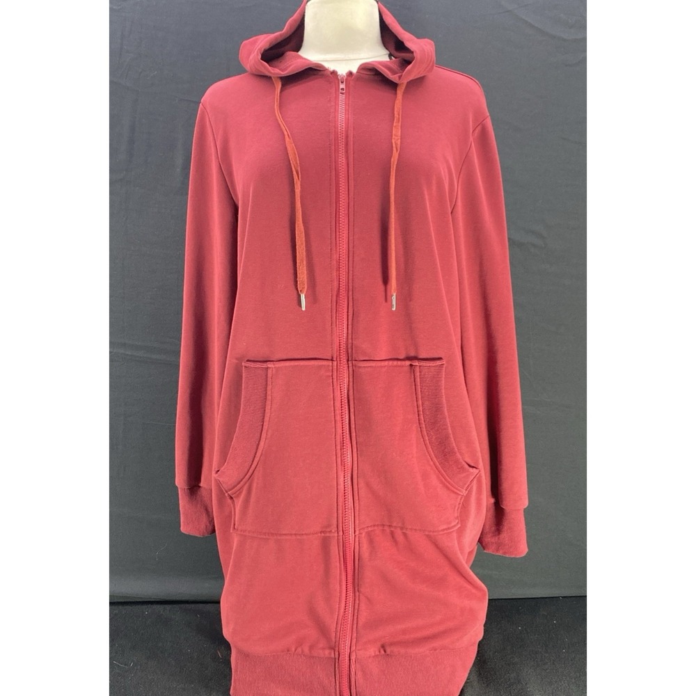 Pretty Garden Burgundy Long Sleeve Full Zip Extra Long Hoodie Women's Size Large - Picture 3 of 10
